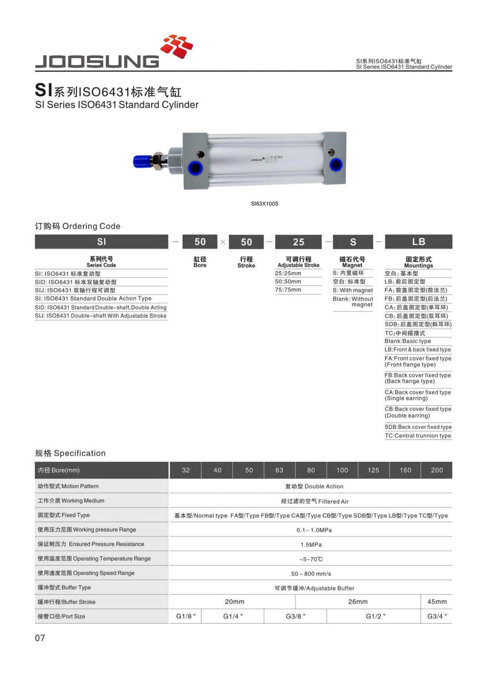 SI series pneumatic cylinders